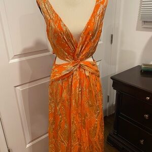 Ramy Brook Vibrant Orange Dress with Gold Detailing